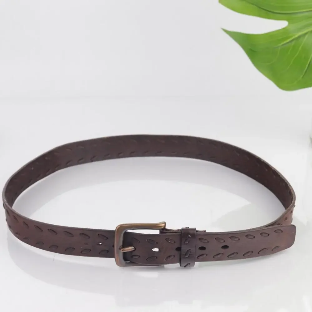 Levis Mens Belt Size 40 Brown Leather Whipstitched Adjustable Casual